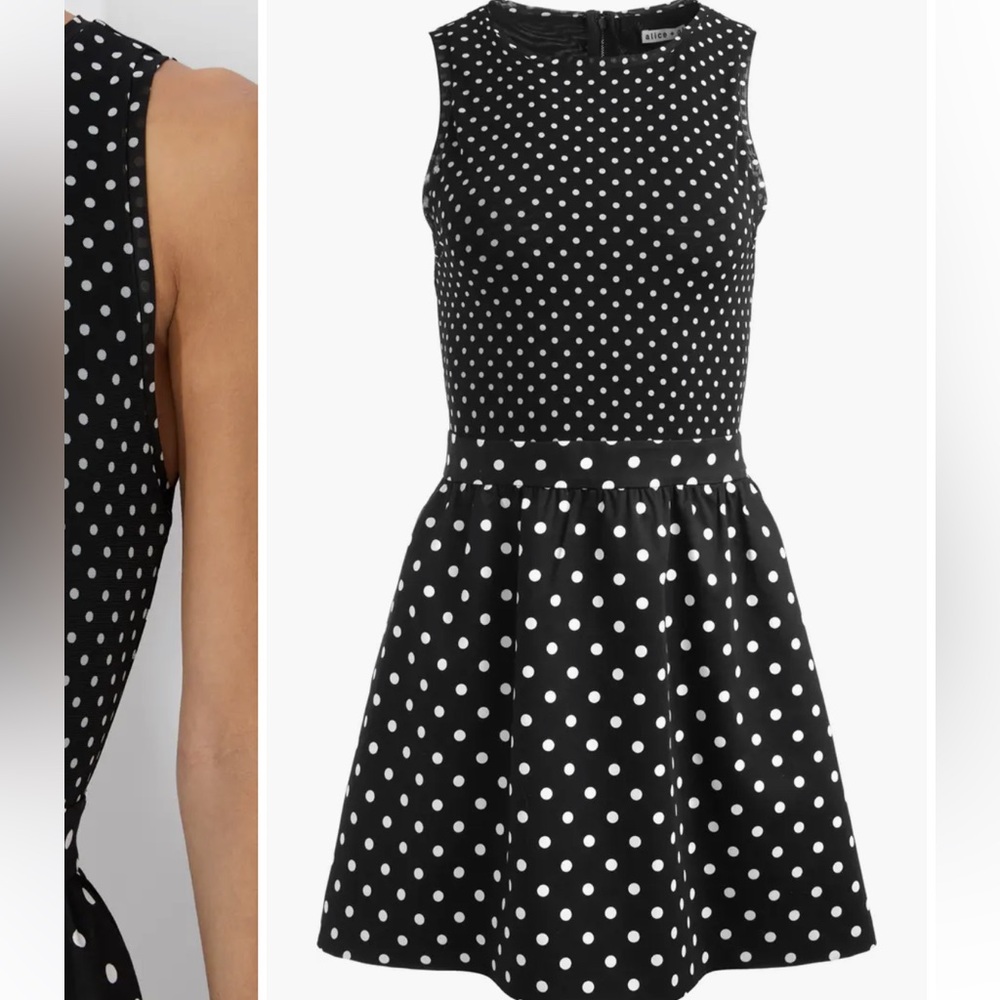 New Alice + Olivia Chara Mixed Scale Polka Sot Sleevless Fit & Flare Minidress - Picture 5 of 9